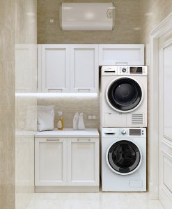 Separate washing machines and dryers are a great solution.
