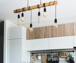 Hanging lamps in a white kitchen