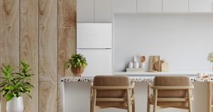 white fridge in a Scandinavian kitchen